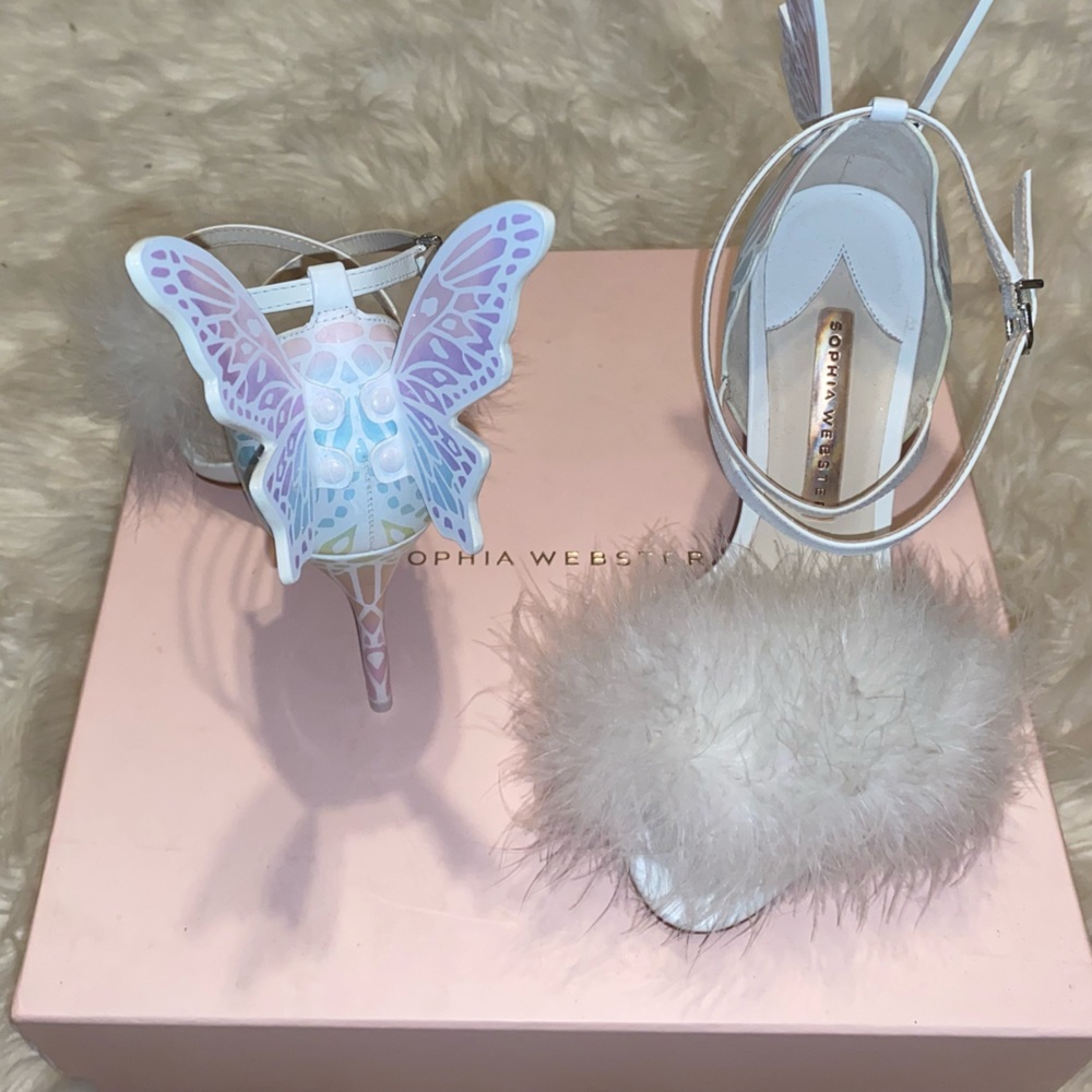 Sophia Webster White Marabou & Pastel Talulah Sandal - Size 37
